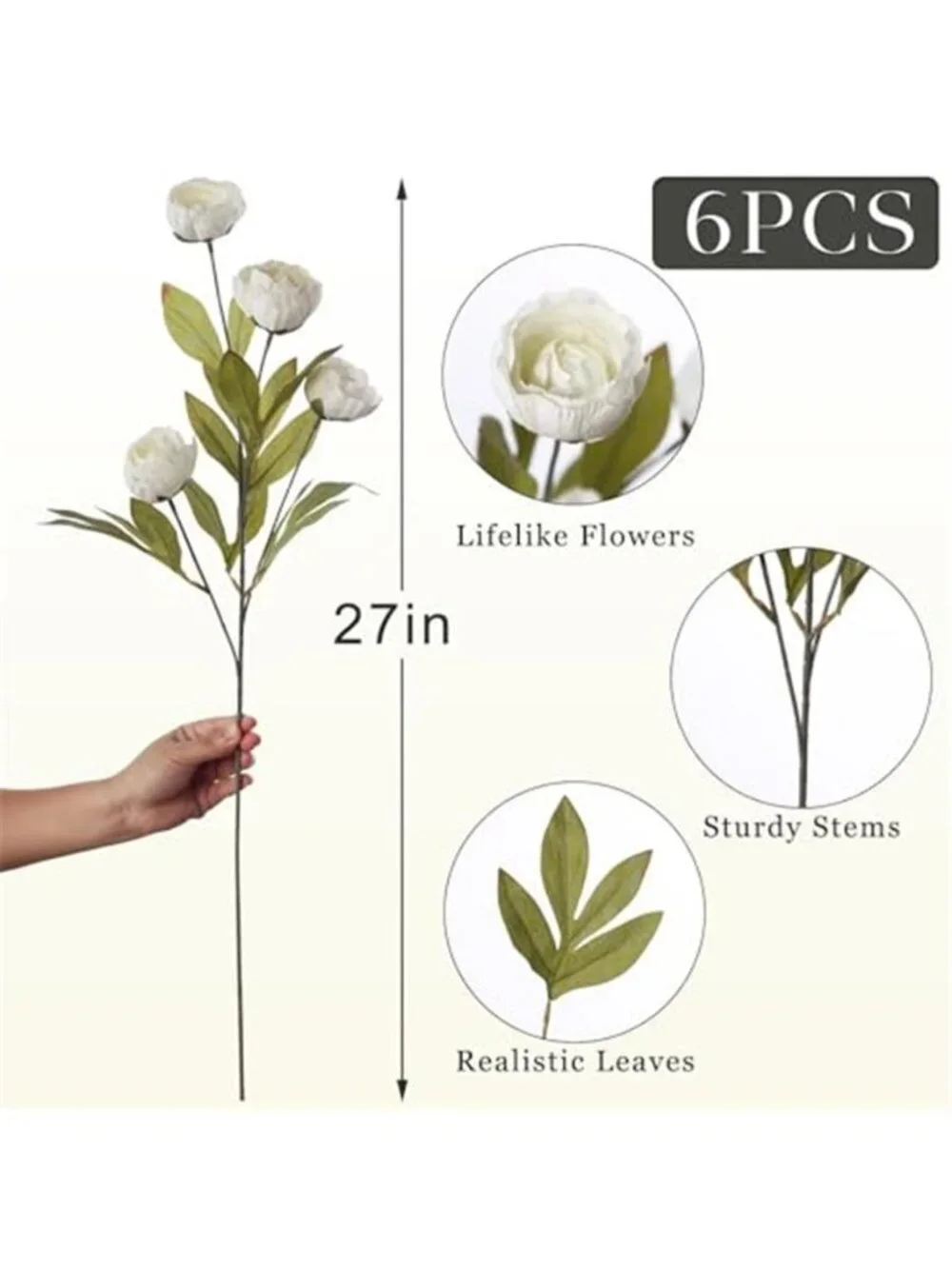 Artificial Peony Flowers Silk Cream Bouquet Wedding Centerpiece Decor